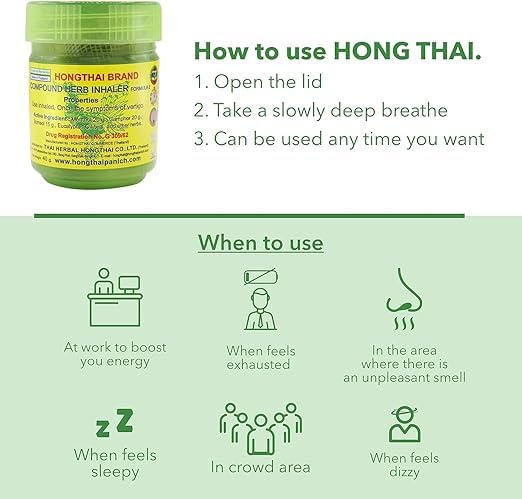 Hong Thai Traditional Herbal Inhaler 50g | Thai Herbal Nasal Inhaler for Nasal Congestion, Dizziness, Headache & Refreshing Aromatherapy