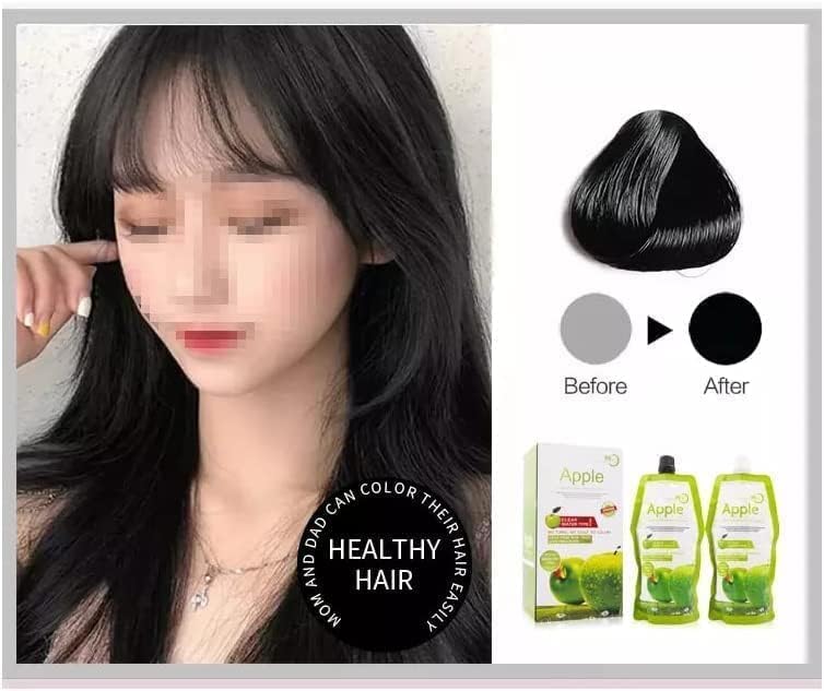 Apple Hair Color Shampoo 500ml – Ammonia Free Natural Black Hair Dye Shampoo for Men & Women