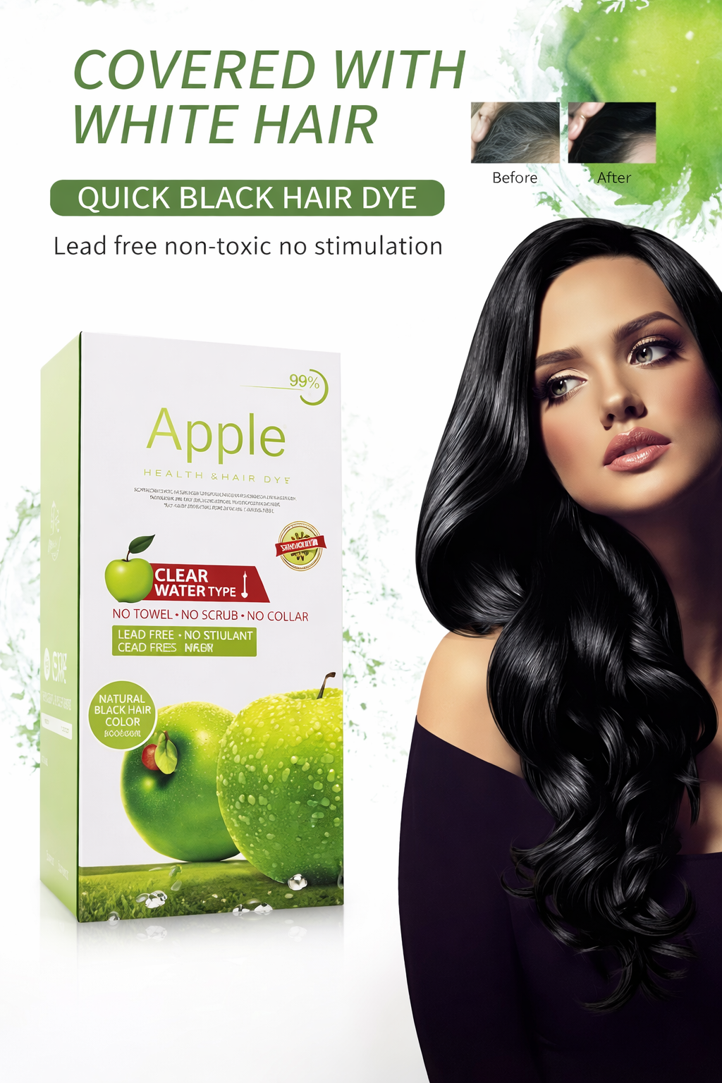 Apple Hair Color Shampoo 500ml – Ammonia Free Natural Black Hair Dye Shampoo for Men & Women