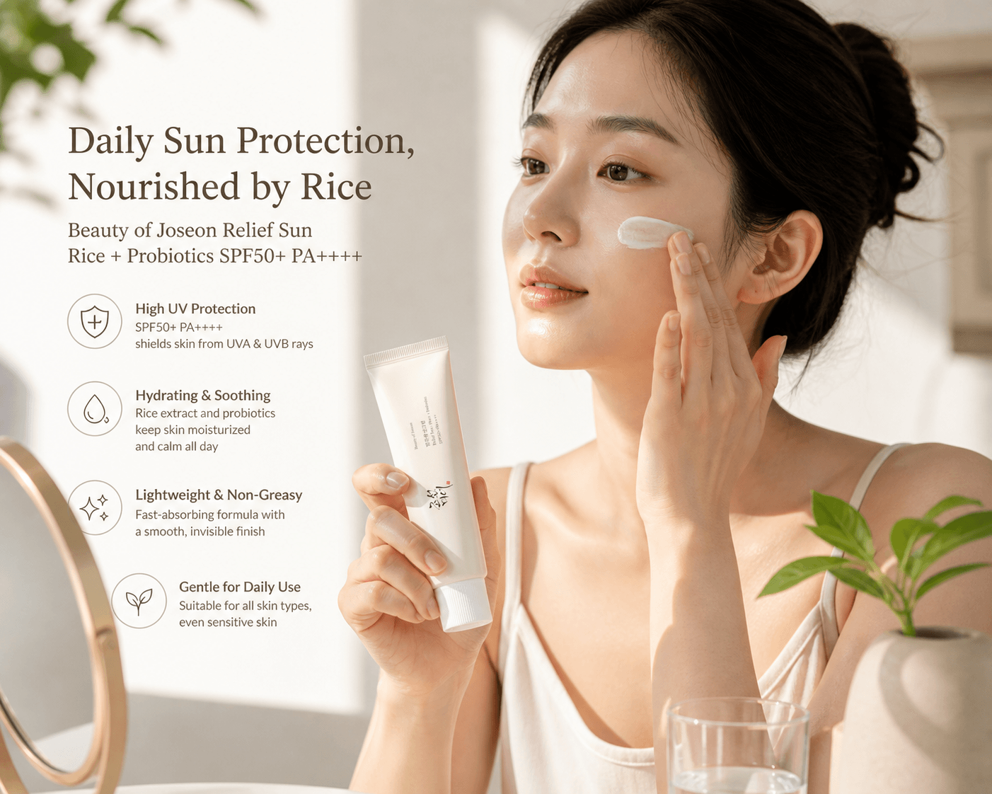 Beauty of Joseon Relief Sun Rice + Probiotics SPF50+ PA++++ Sunscreen 50ml – Hydrating Korean Sunscreen