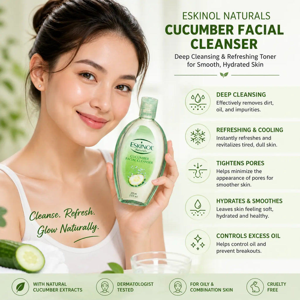 Eskinol Naturals Cucumber Facial Cleanser – Deep Cleansing & Refreshing Toner for Smooth, Hydrated Skin