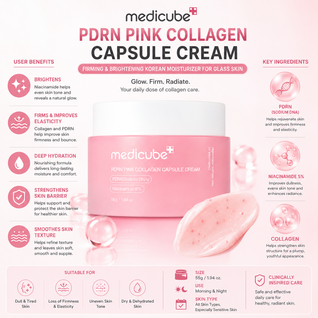 Medicube PDRN Pink Collagen Capsule Cream 55g – Firming & Brightening Korean Moisturizer for Glass Skin