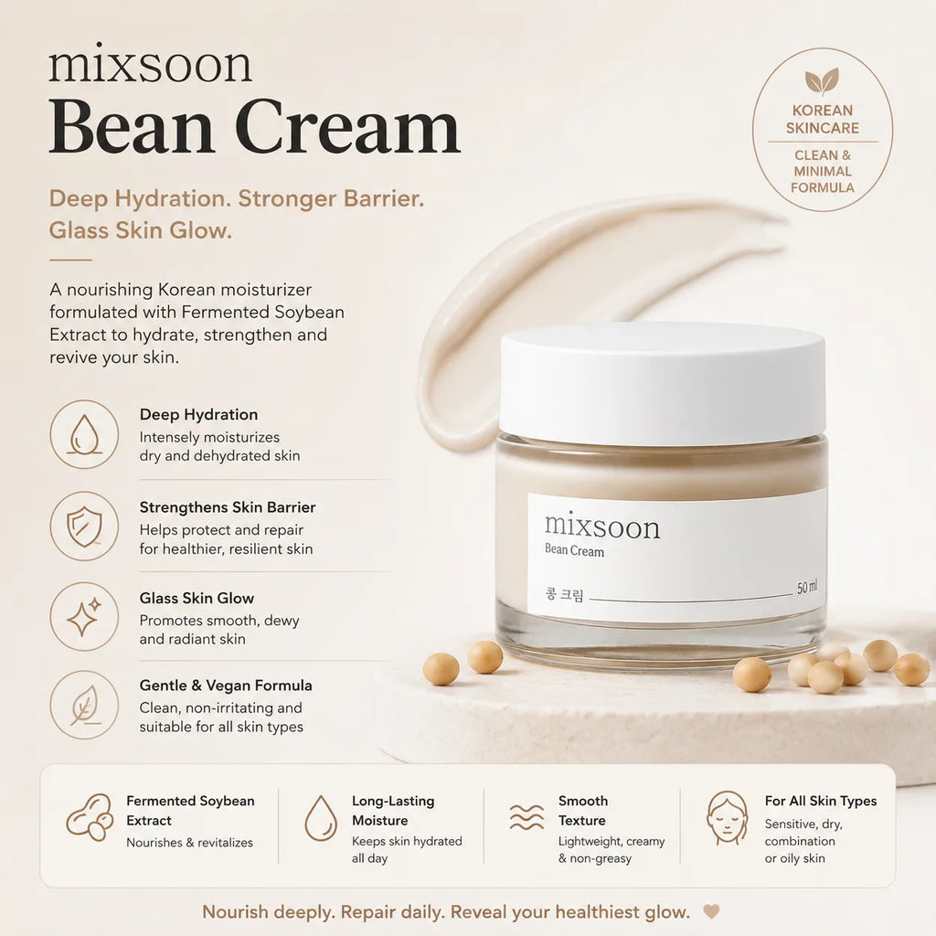 Mixsoon Bean Cream 50ml – Deep Hydration Korean Moisturizer for Glass Skin & Skin Barrier Repair