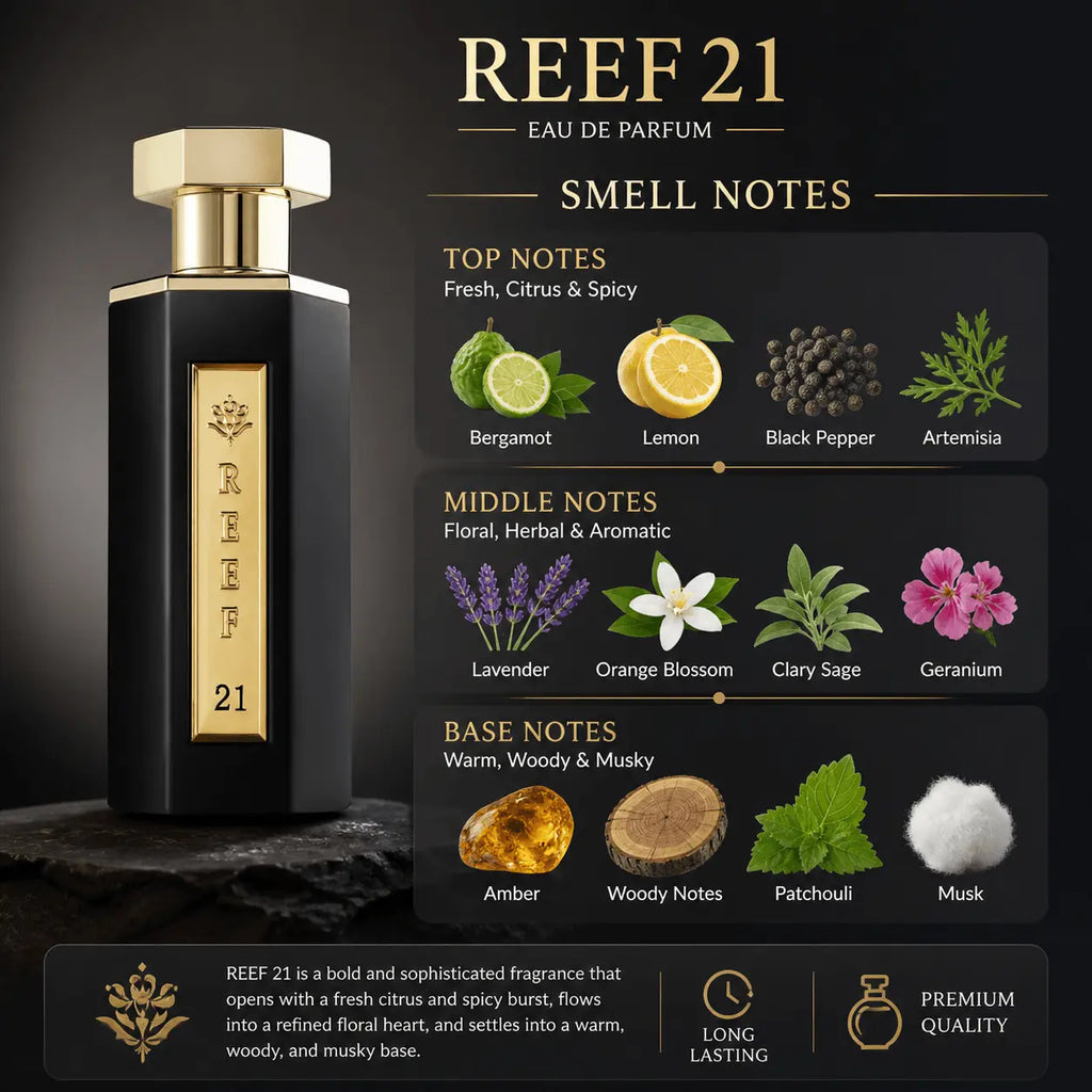 Reef 21 Black Eau De Parfum 100ml – Men's Luxury Perfume | Intense Long Lasting Woody Aromatic Fragrance