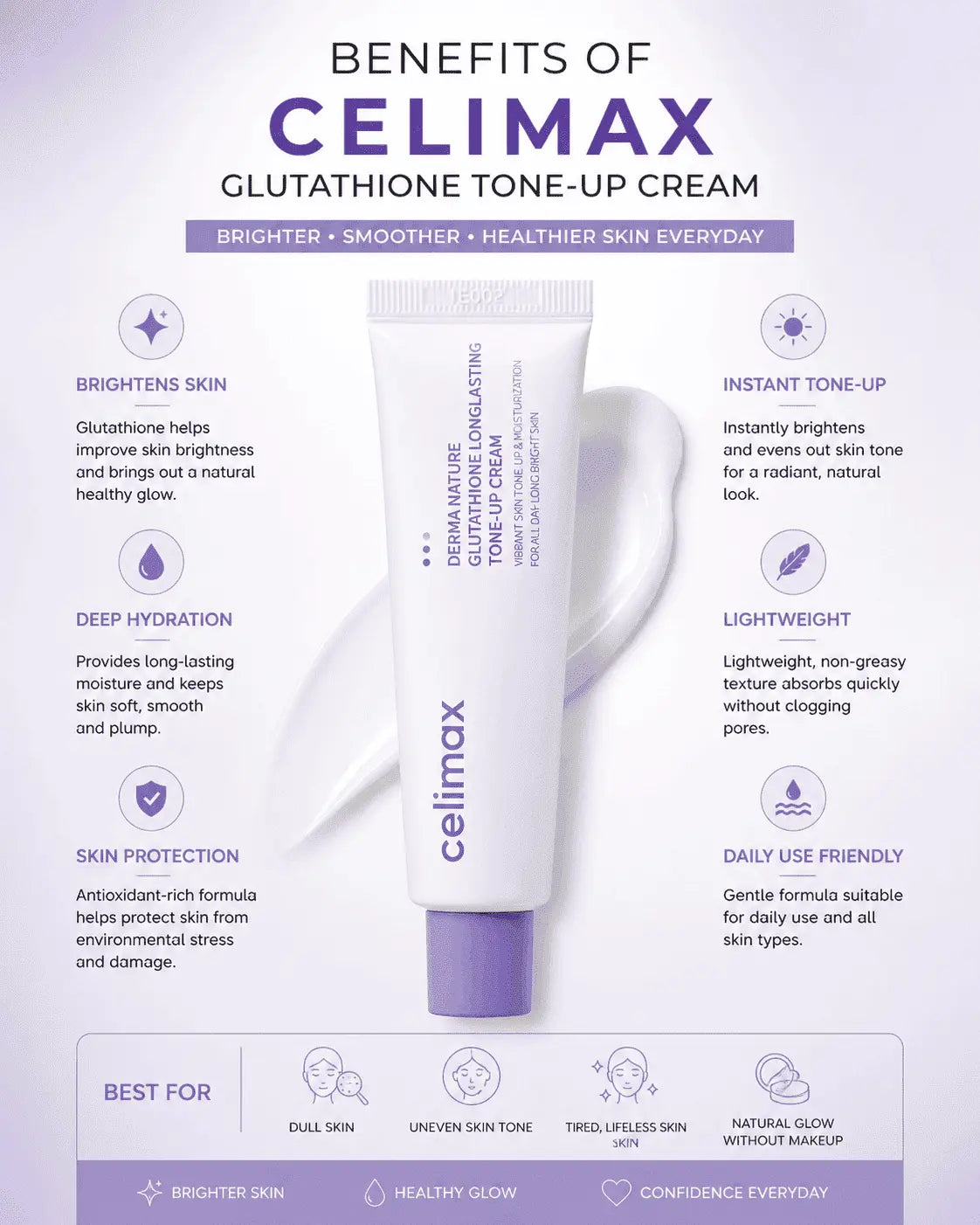 Celimax Derma Nature Glutathione Tone-Up Cream 35ml – Brightening Korean Cream for Instant Glow & Even Skin Tone