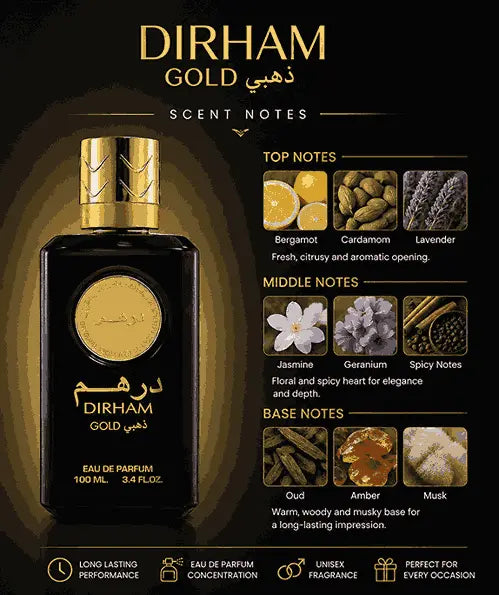 Ard Al Zaafaran Dirham Gold Perfume 100ml – Long Lasting Luxury Arabian Fragrance for Men & Women