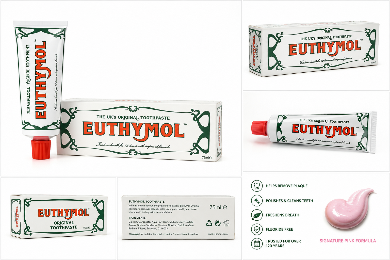 Euthymol Original Toothpaste 75ml | Fluoride-Free Toothpaste with Whitening & Fresh Breath | Pack of 1
