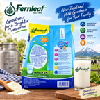 Fernleaf Full Cream Milk Powder 850g with a glass of milk