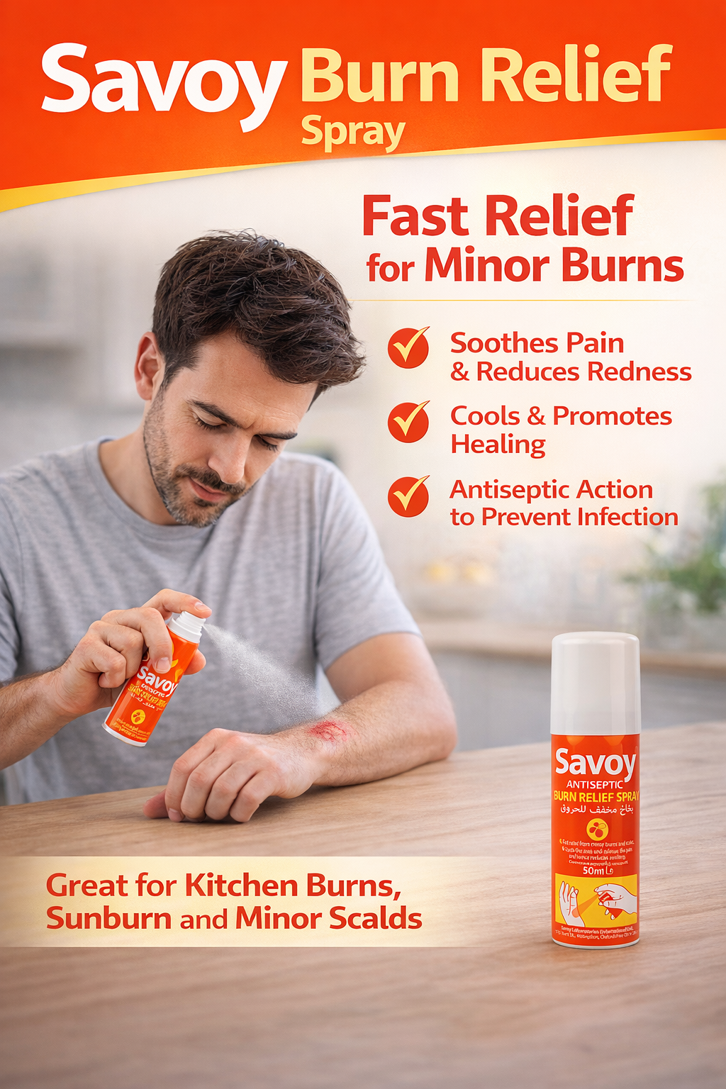 Savoy Burn Relief Spray 50ml | Fast Cooling Antiseptic Spray for Minor Burns, Scalds & Sunburn Relief