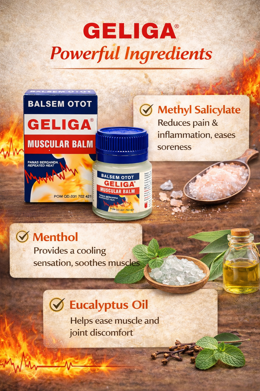 Geliga Muscular Balm 20g | Fast Pain Relief Balm for Muscle Pain, Joint Pain, Backache, Sprains & Stiffness