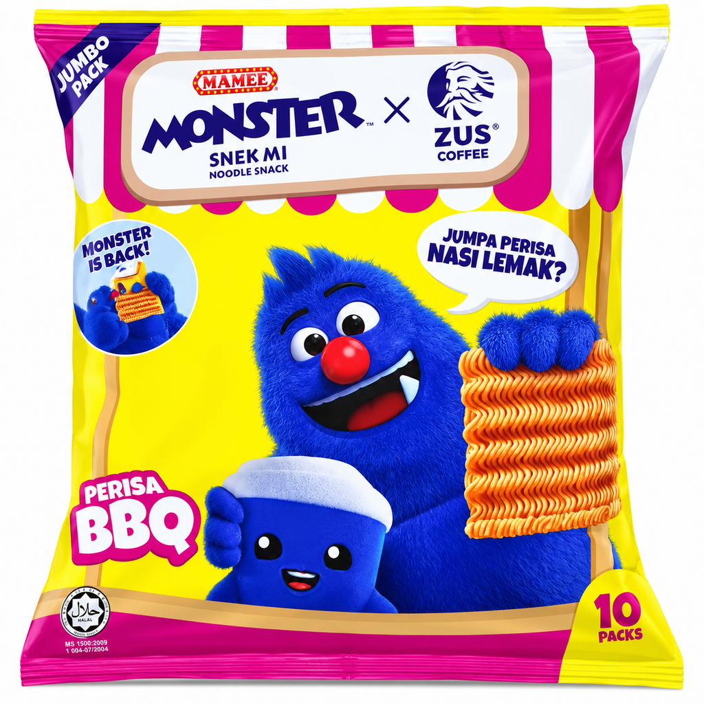 Mamee Monster × ZUS Coffee Snek Mi BBQ Flavour – 10 Individual Packs