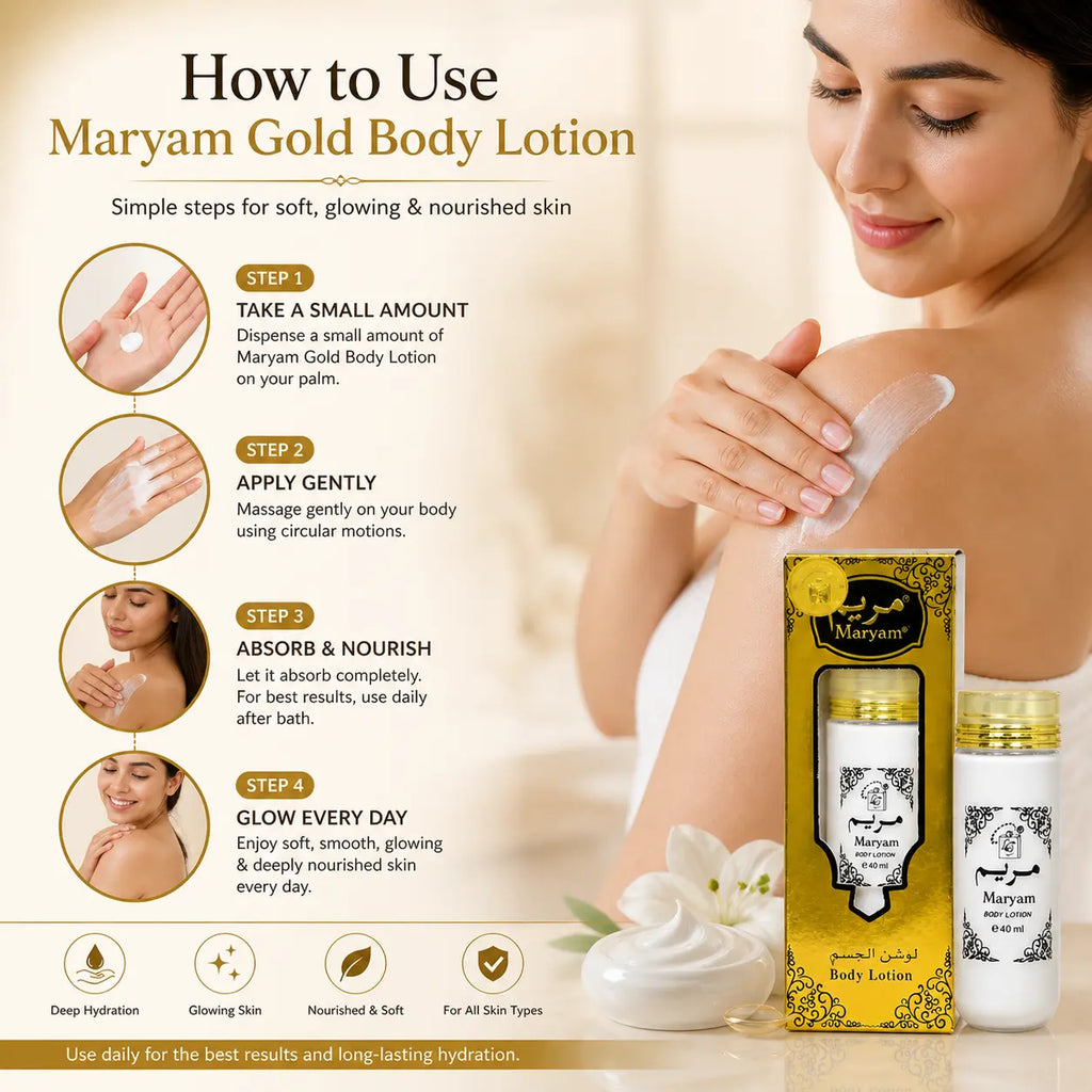 Maryam Body Lotion Gold 40 ml – Hydrating & Glow-Boosting Moisturizer for Radiant Skin