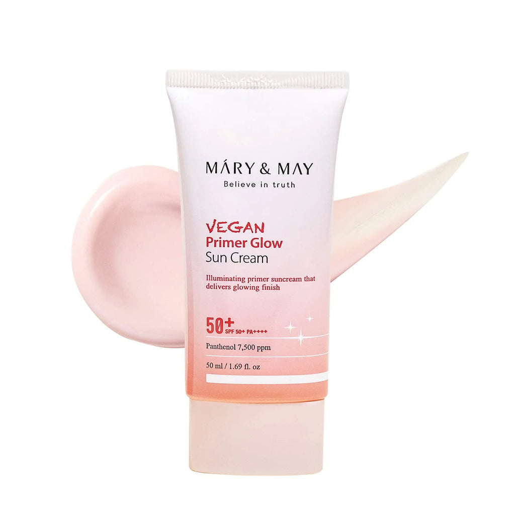 Mary & May Vegan Primer Glow Sun Cream SPF50+ PA++++ 50ml – Hydrating Korean Sunscreen with Natural Glow