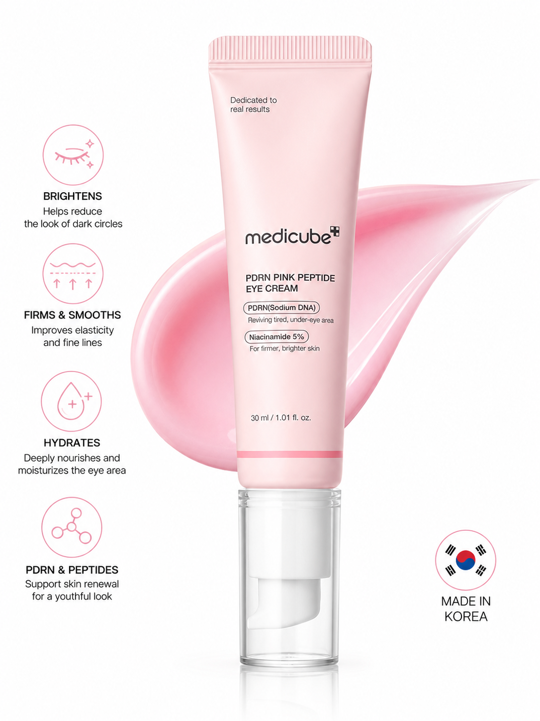 Medicube PDRN Pink Peptide Eye Cream 30ml | Brightening & Firming Korean Eye Cream for Dark Circles, Fine Lines & Puffiness