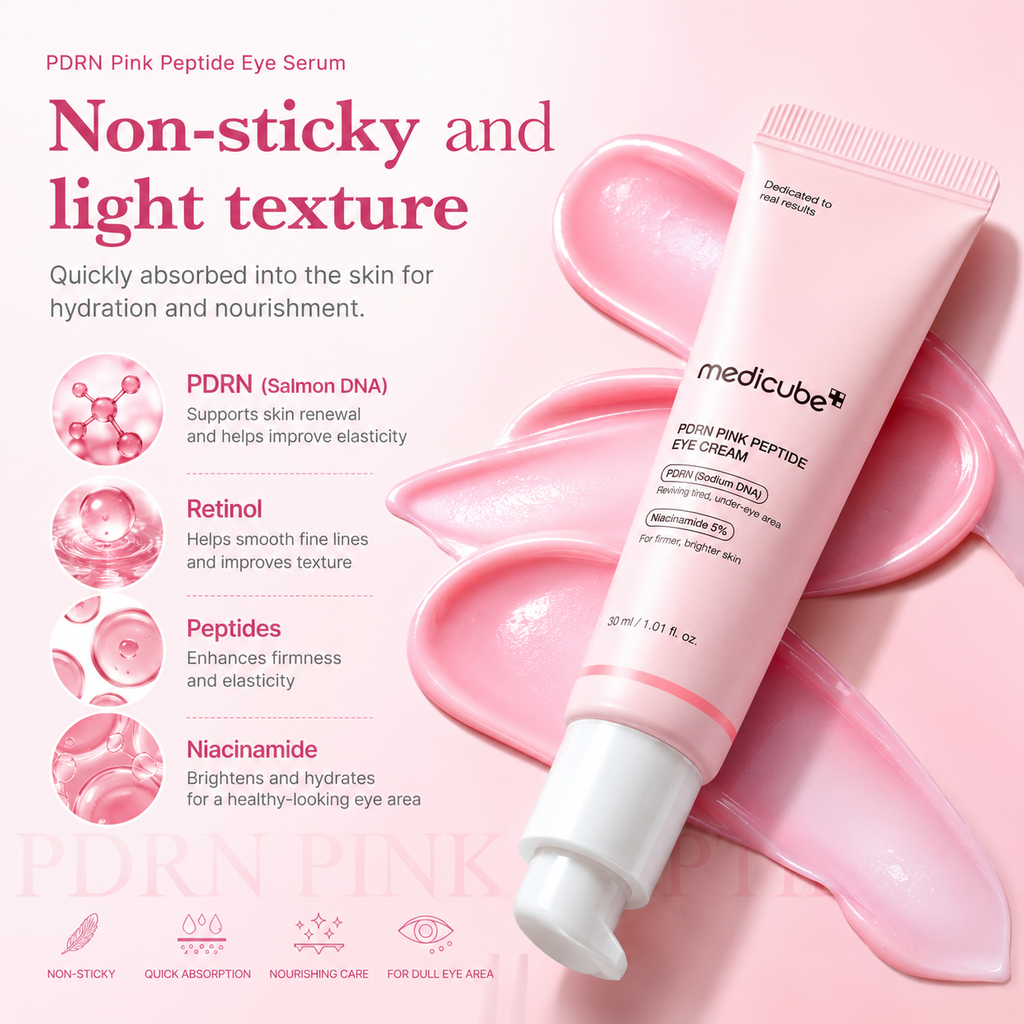 Medicube PDRN Pink Peptide Eye Cream 30ml | Brightening & Firming Korean Eye Cream for Dark Circles, Fine Lines & Puffiness