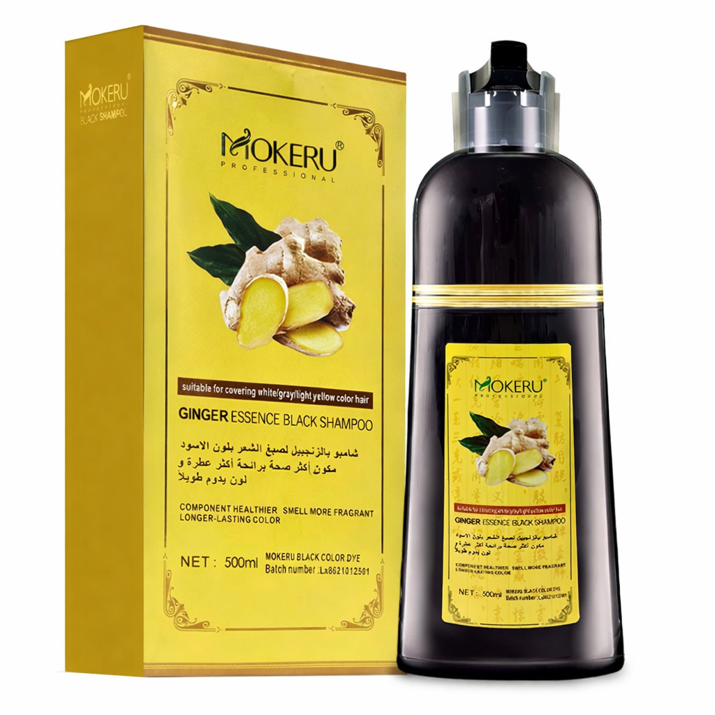 Mokeru Hair Dyeing Shampoo with Ginger Essence – Natural Black Hair Color Shampoo for Grey Hair Coverage