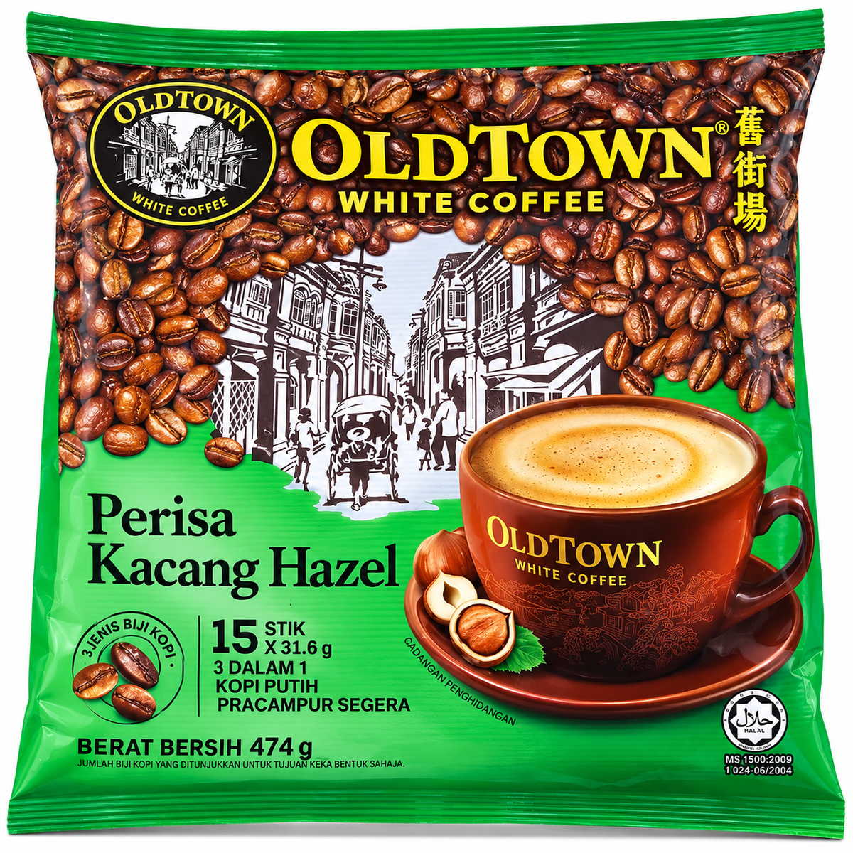 OLDTOWN White Coffee Hazelnut Flavoured – 15 Sticks