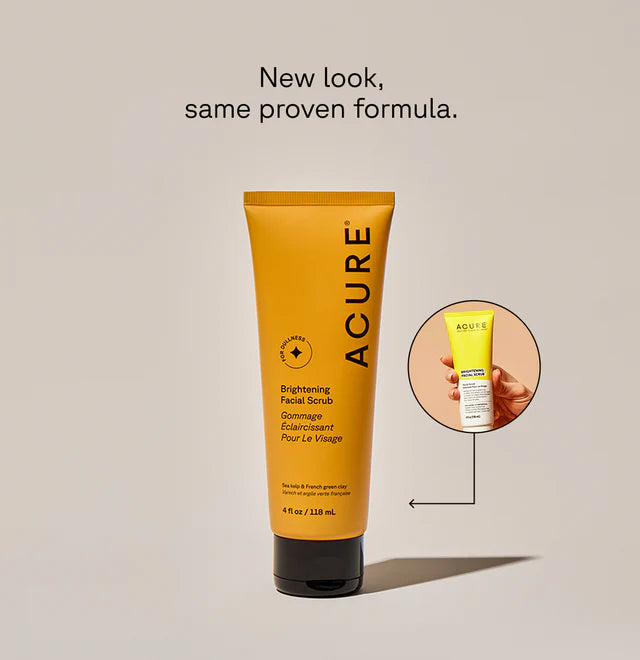 Acure Brightening Facial Scrub 118ml | Sea Kelp & French Green Clay Exfoliating Face Scrub
