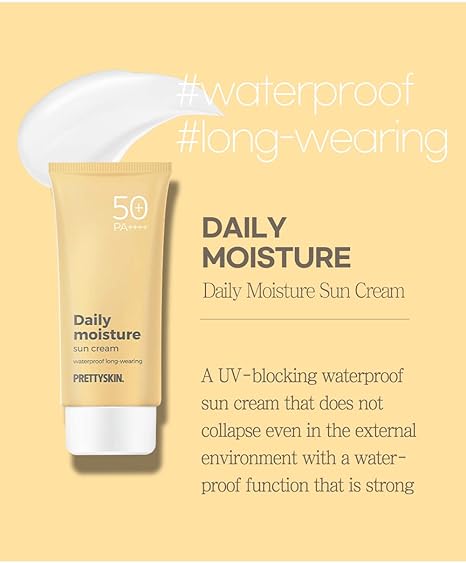 PrettySkin Daily Moisture Sun Cream SPF 50+ PA+++ 70ml | Lightweight Korean Sunscreen for Face & Body