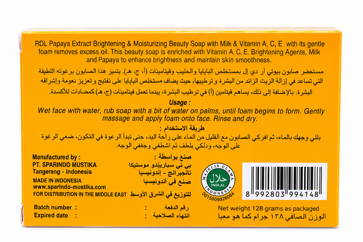 RDL Papaya Soap box back panel with ingredients