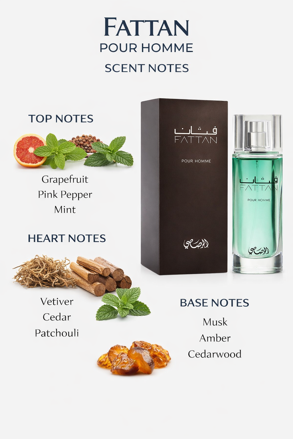 Rasasi Fattan Pour Homme Eau De Parfum 50ml – Men's Fresh Green Perfume | Long Lasting Woody Citrus Fragrance