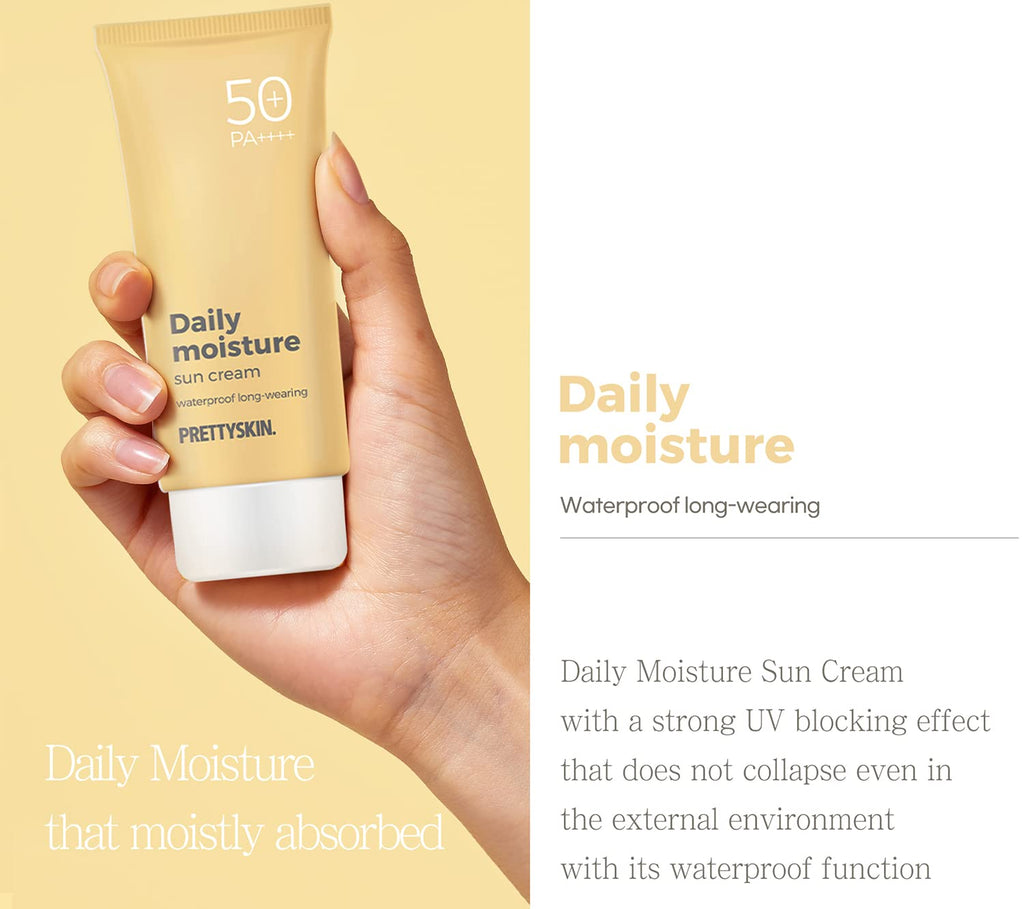 PrettySkin Daily Moisture Sun Cream SPF 50+ PA+++ 70ml | Lightweight Korean Sunscreen for Face & Body