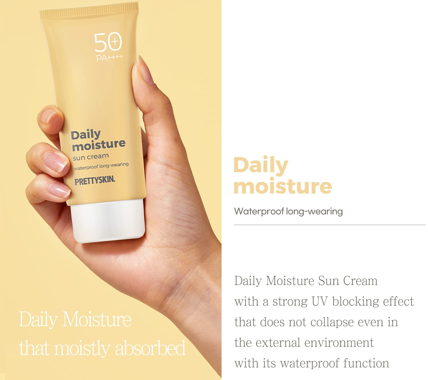 PrettySkin Daily Moisture Sun Cream SPF 50+ PA+++ 70ml | Lightweight Korean Sunscreen for Face & Body
