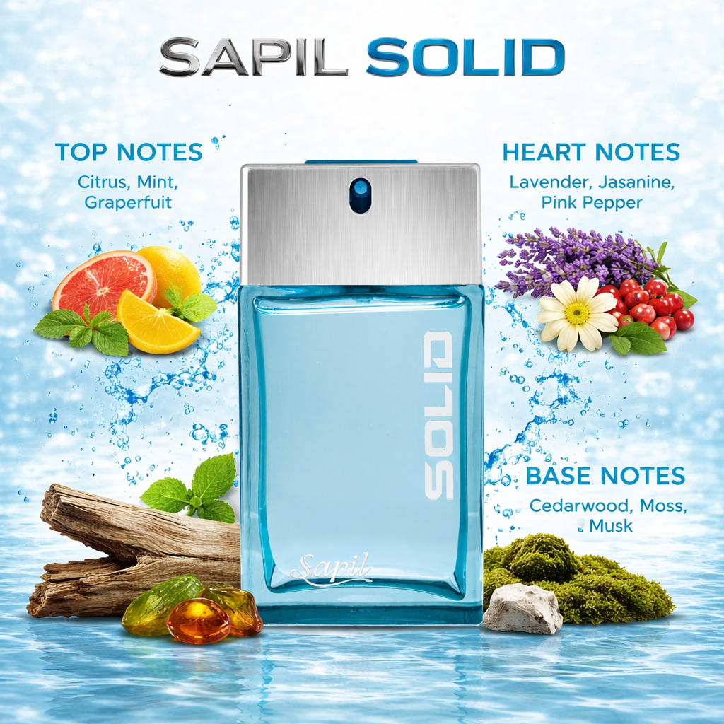 Sapil Solid Eau De Toilette 100ml for Men – Fresh Long Lasting Men's Perfume | Woody Aromatic Fragrance