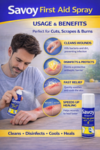 Savoy Antiseptic First Aid Spray 50ml | Antiseptic Spray for Cuts, Scratches, Minor Burns, Scalds & Wound Care