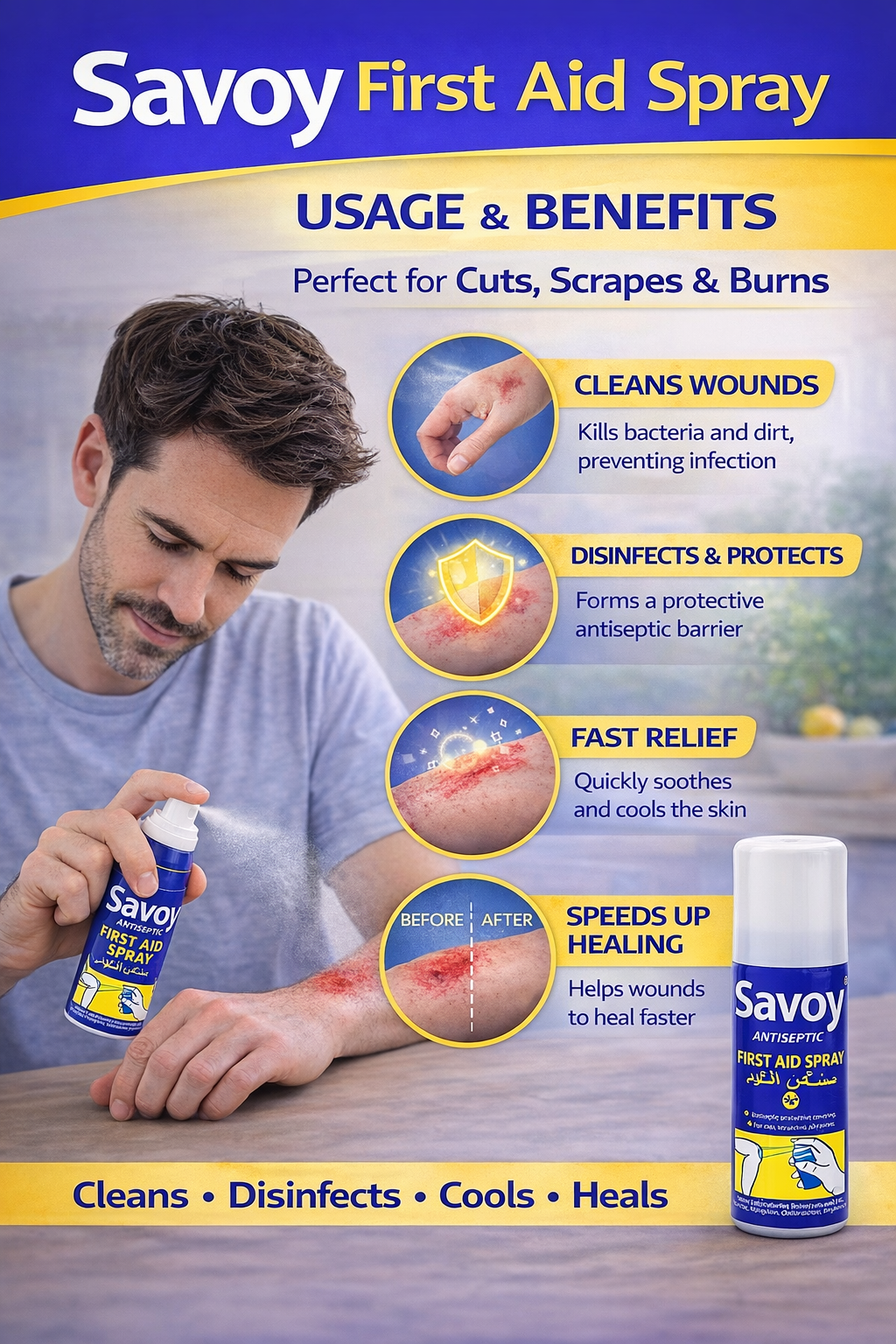 Savoy Antiseptic First Aid Spray 50ml | Antiseptic Spray for Cuts, Scratches, Minor Burns, Scalds & Wound Care