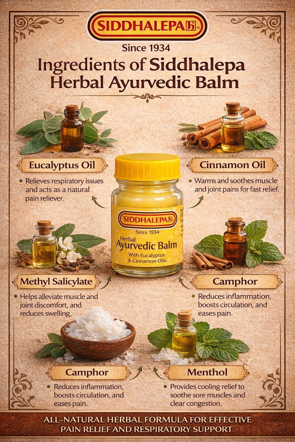 Siddhalepa Ayurvedic Balm 50g | Herbal Pain Relief Balm for Headache, Muscle Pain, Joint Pain, Cold & Flu Relief