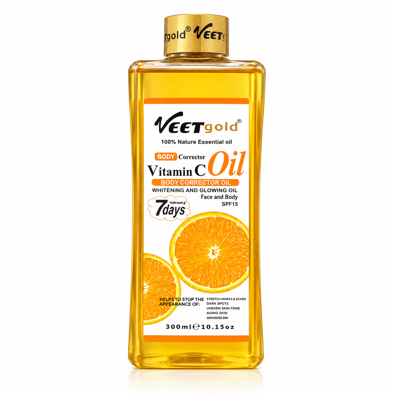 Veetgold Vitamin C Body Corrector Oil 300ml | Whitening & Glowing Oil for Face & Body | Moisturizing Body Oil with SPF15