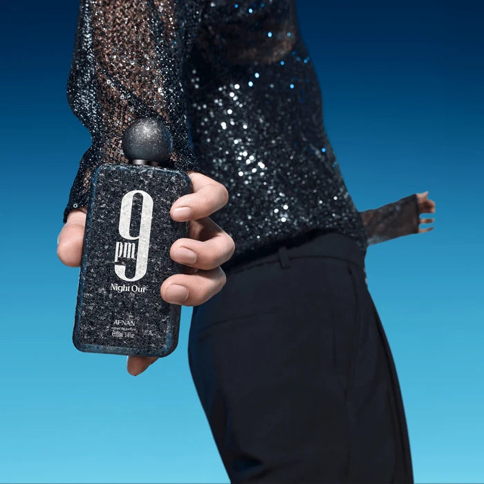 Afnan 9PM Night Out fragrance featured in a contemporary lifestyle campaign