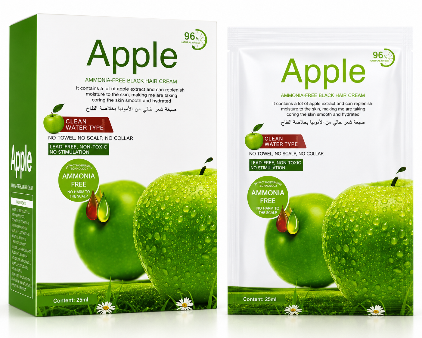 Apple Hair Color Shampoo 300ml – Ammonia Free Natural Black Hair Dye Shampoo for Men & Women