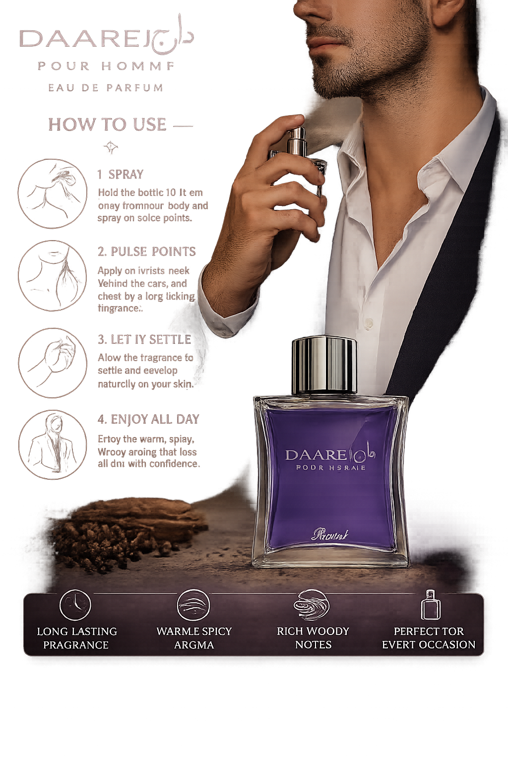 Rasasi Daarej Perfume 100ml EDP for Men – Long Lasting Warm Spicy Vanilla Amber Fragrance